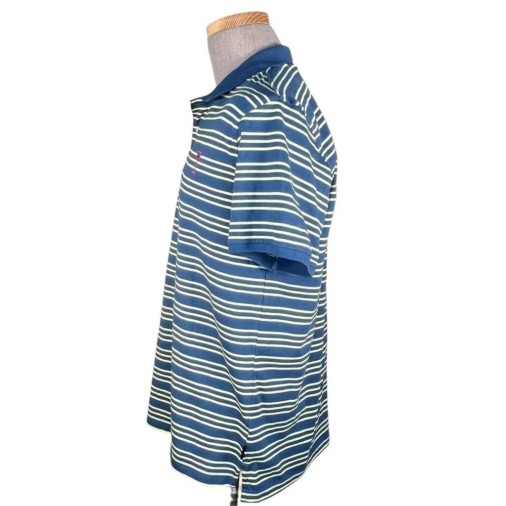 Margaritaville Men's Blue & Chartreuse Striped Polo with UPF +30 Large NWT